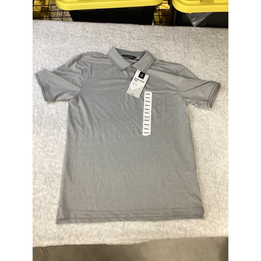 Members Mark Mens Stretch Pique Polo Shirt‎ Gray Short Sleeve Soft Silver Small